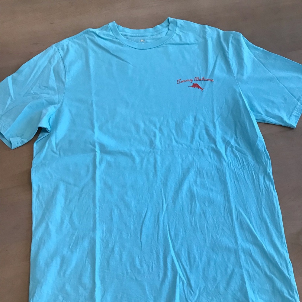 Tommy Bahama Light Blue Men's Short Sleeve Cotton T Shirt Lip Out Large
